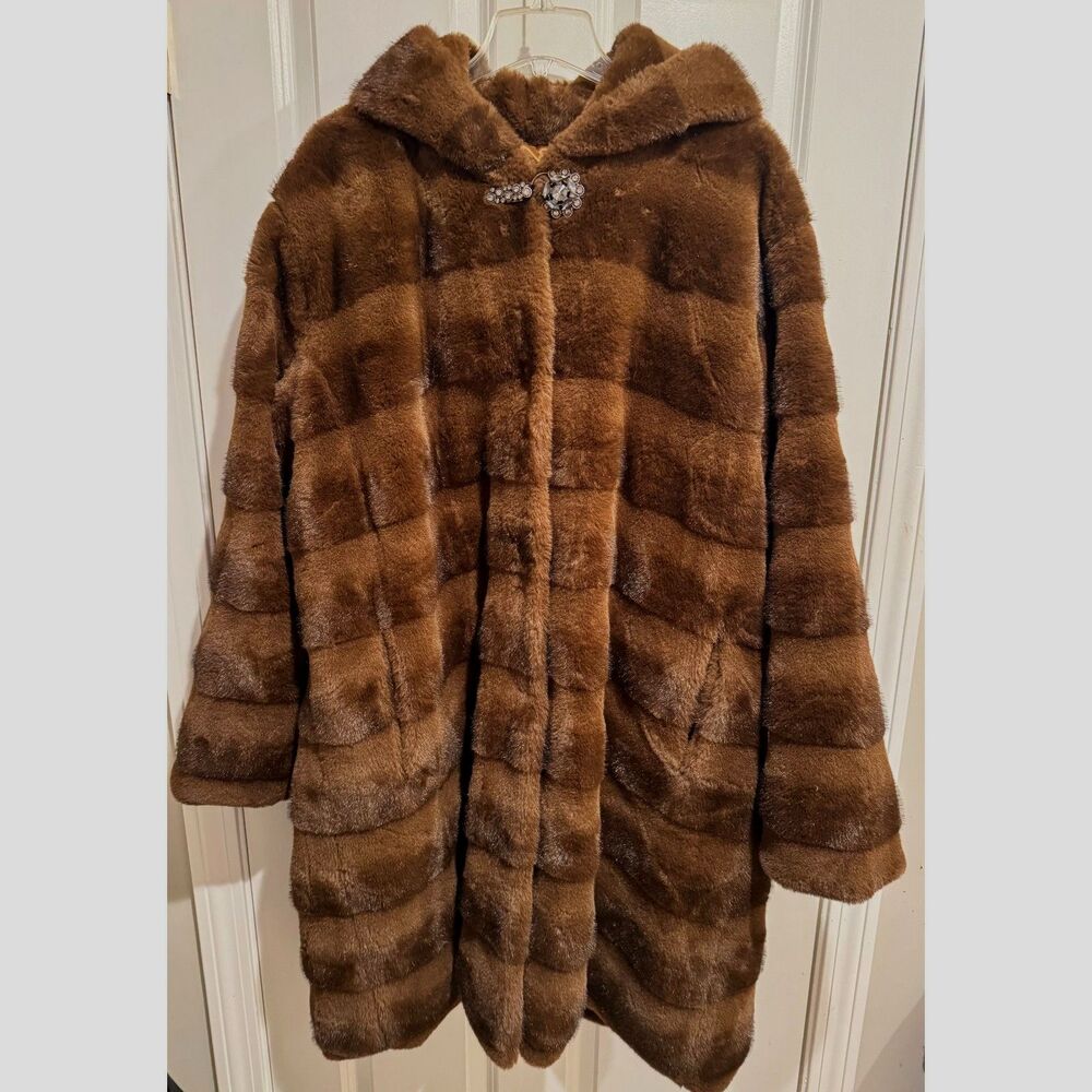 Luxury Womens Mink Fur Coat Long Faux Mink Plus Size Hooded Fur Thick Warm Coat
